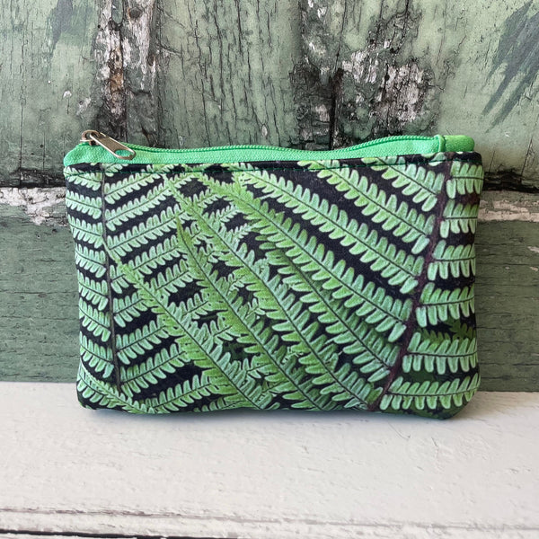 Green Irish Fern Satin Coin Zipper Purse Pouch