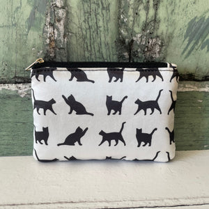 White and Black Playful Cats Satin Coin Zipper Purse Pouch