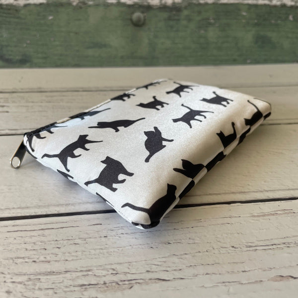 White and Black Playful Cats Satin Coin Zipper Purse Pouch