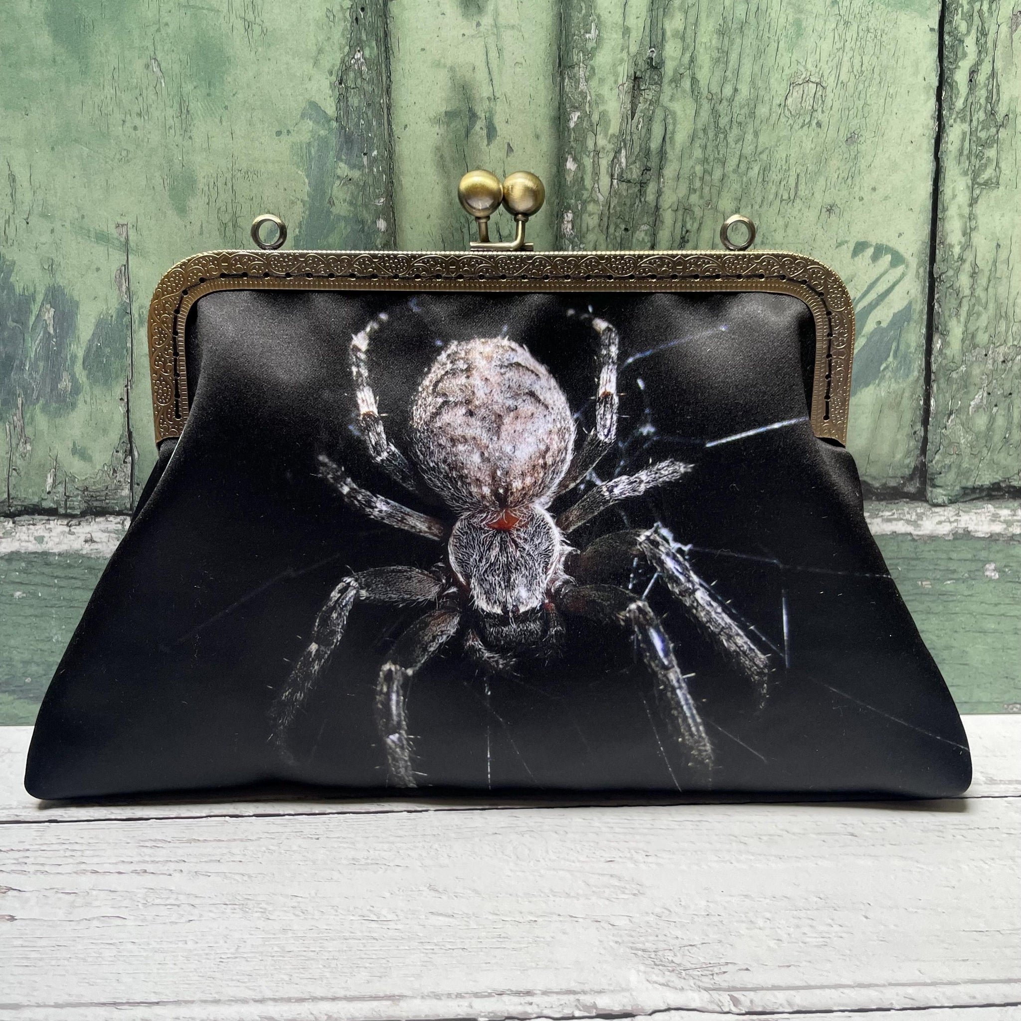 Black Spider Satin 8 Inch Sew In Clasp Bronze Purse Frame Clutch Bag