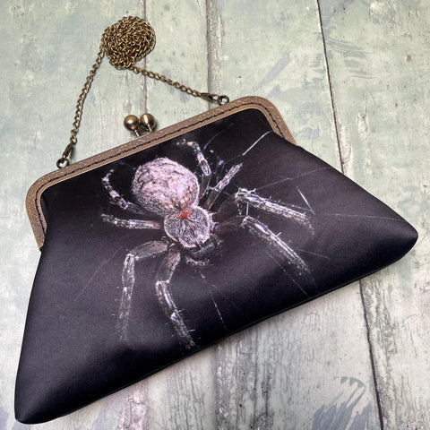 Black Spider Satin 8 Inch Sew In Clasp Bronze Purse Frame Clutch Bag