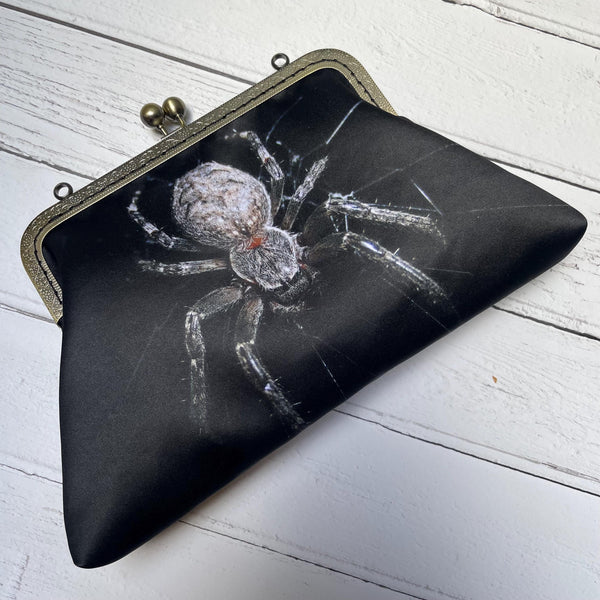 Black Spider Satin 8 Inch Sew In Clasp Bronze Purse Frame Clutch Bag