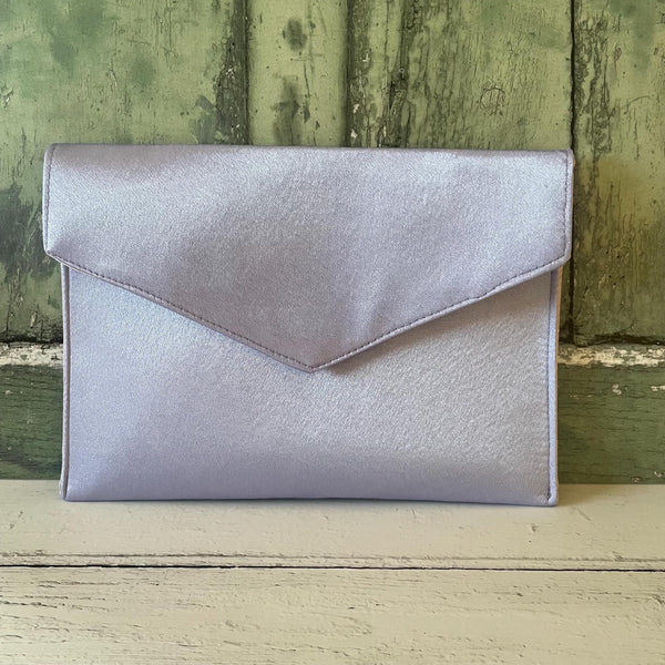 Lilac Satin Slim Fold Over Envelope Clutch Bag