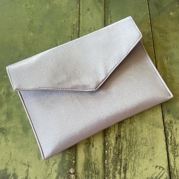 Lilac Satin Slim Fold Over Envelope Clutch Bag