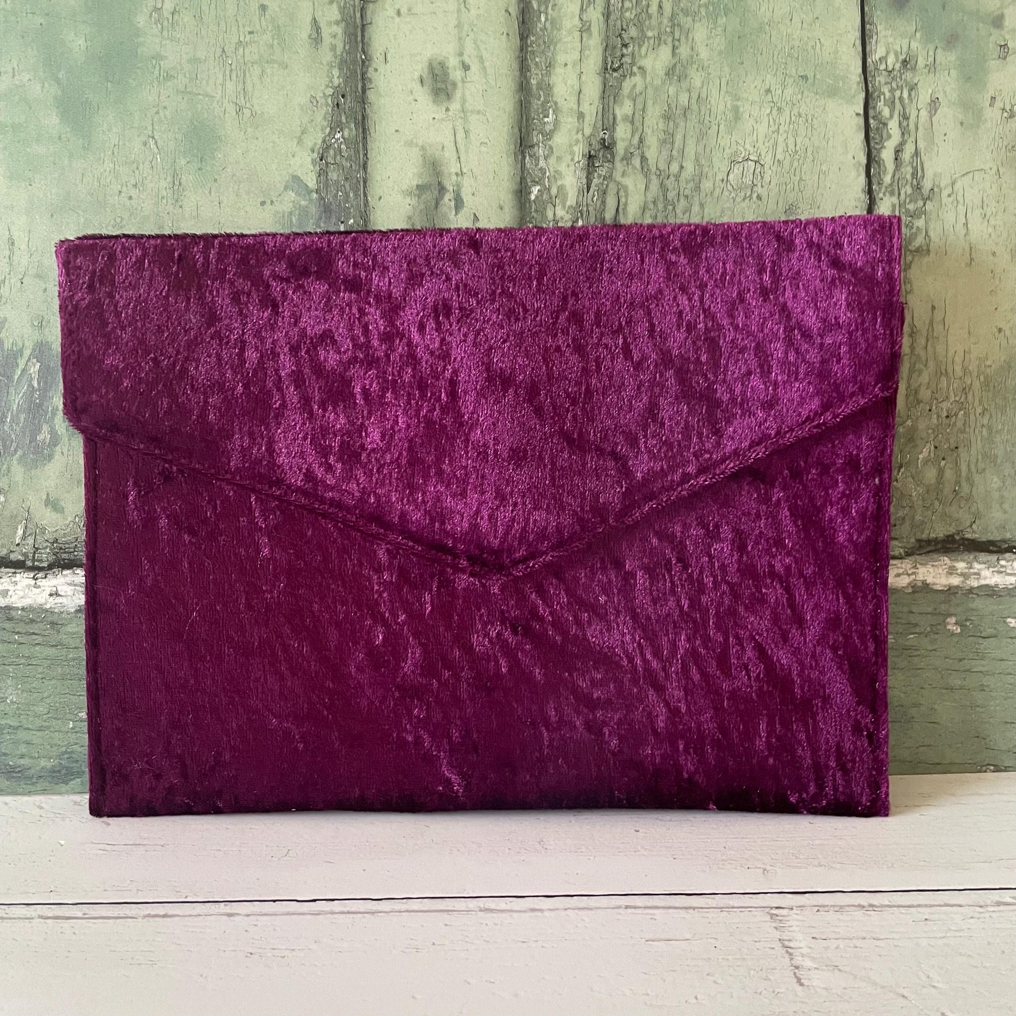 Mulberry Purple Crushed Velvet Slim Fold Over Envelope Clutch Bag