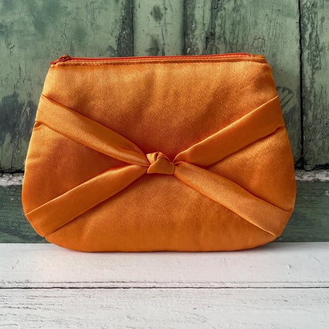 Orange Satin Bow Zipper Wristlet Clutch Bag