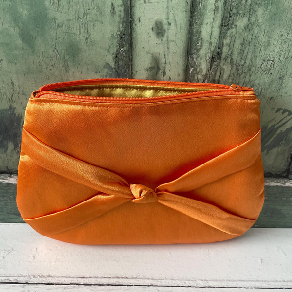 Orange Satin Bow Zipper Wristlet Clutch Bag