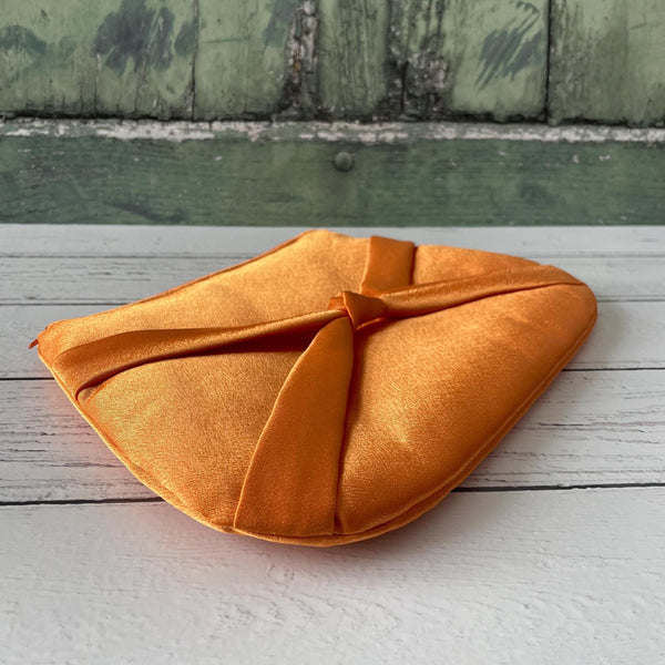 Orange Satin Bow Zipper Wristlet Clutch Bag