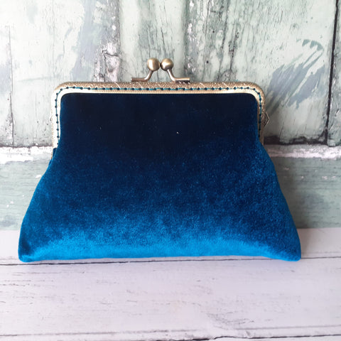 Petrol Blue Velvet 5.5 Inch Clasp Purse Frame Clutch Bag