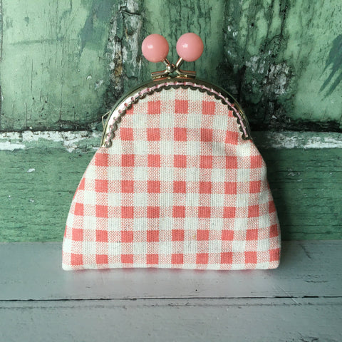 Pink and White Gingham Credit Card Coin Clasp Purse