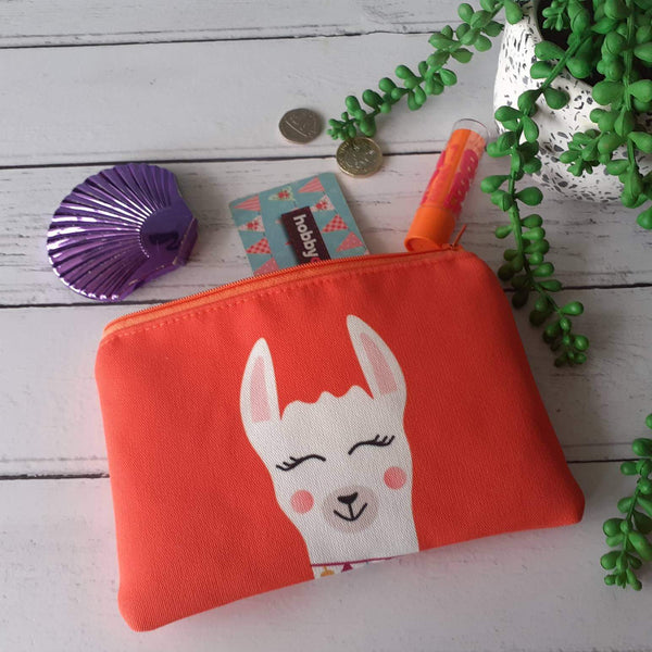 Orange and White Llama Canvas Smaller Zipper Pouch