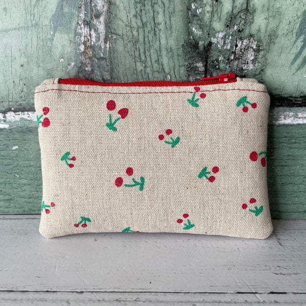 Red Cherries Cotton Zip Coin Purse Pouch