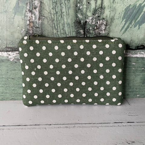 Green and White Polka Cotton Dot Zip Coin Purse Pouch