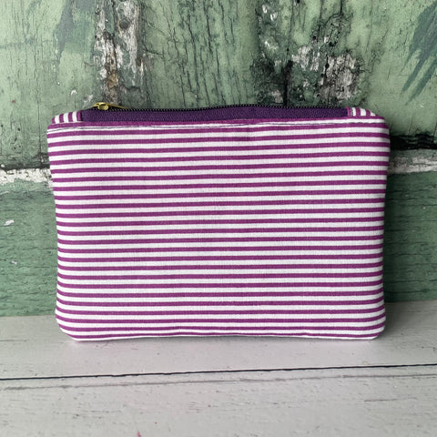 Purple Stripes Cotton Coin Zipper Purse Pouch