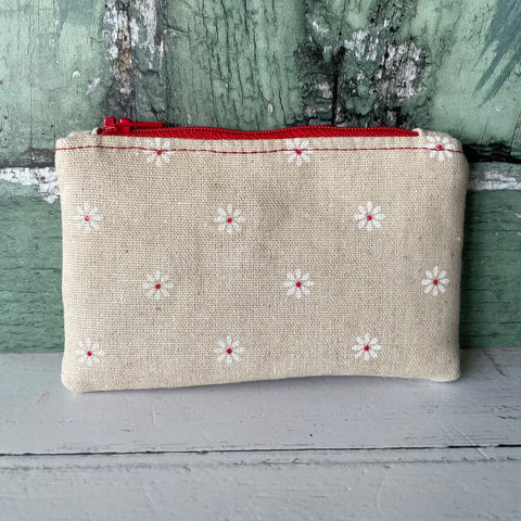 White Daisies Floral Cotton Zip Coin Purse Pouch