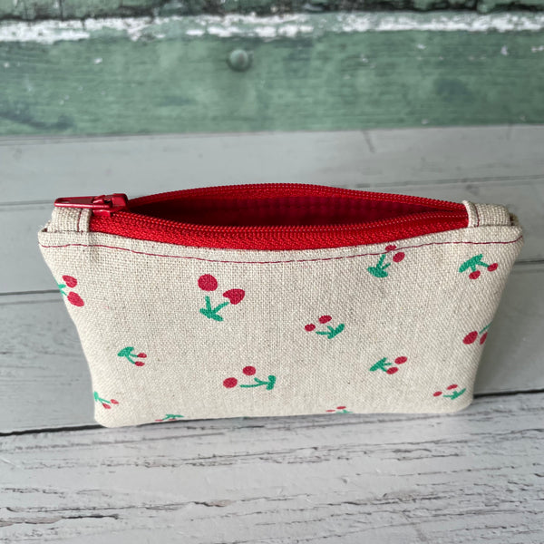 Red Cherries Cotton Zip Coin Purse Pouch