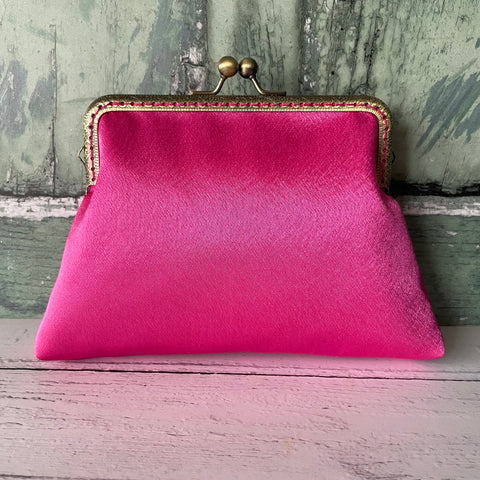 Hot Pink Satin 5.5 Clasp Purse Frame Clutch Bag