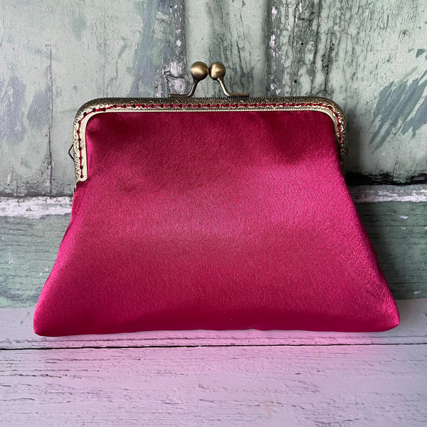 Cranberry Pink Satin 5.5 Inch Clasp Purse Frame Clutch Bag