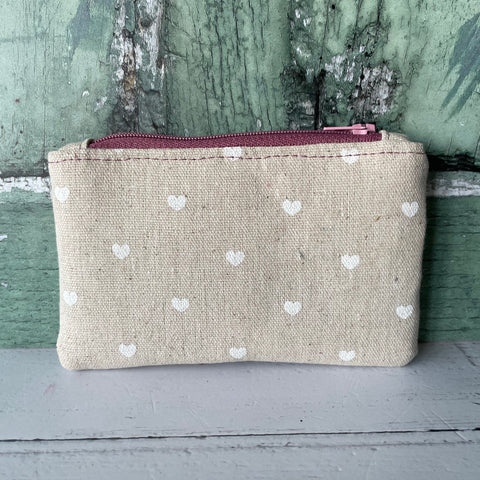 White Hearts Cotton Zip Coin Purse Pouch