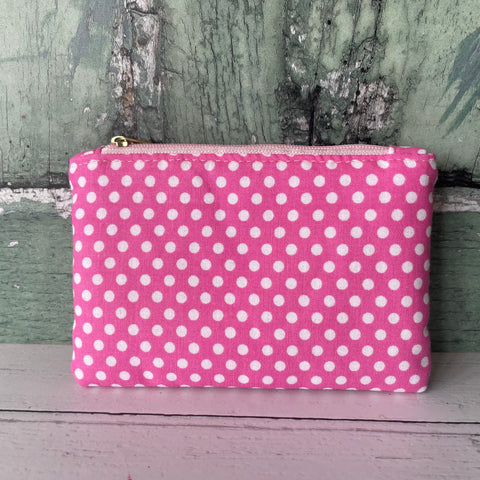 Pink and White Polka Dot Cotton Coin Zipper Purse Pouch