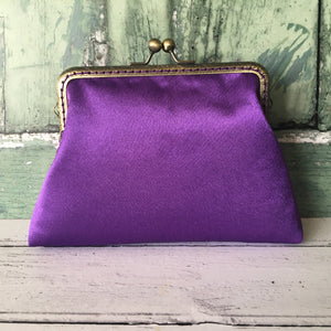 Purple Satin 5.5 Inch Bronze Clasp Purse Frame Clutch Bag